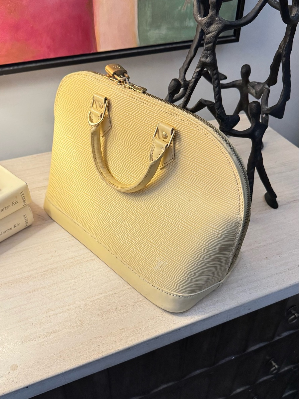 Vintage Louis Vuitton Elegant Pale Yellow Structured Dome Handbag